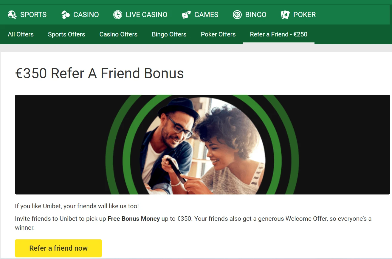 Unibet refer a friend bonus