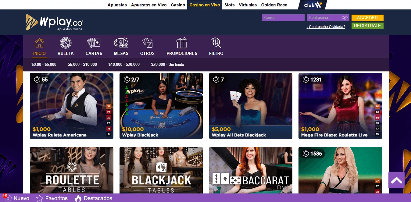 Casino en vivo - Wplay