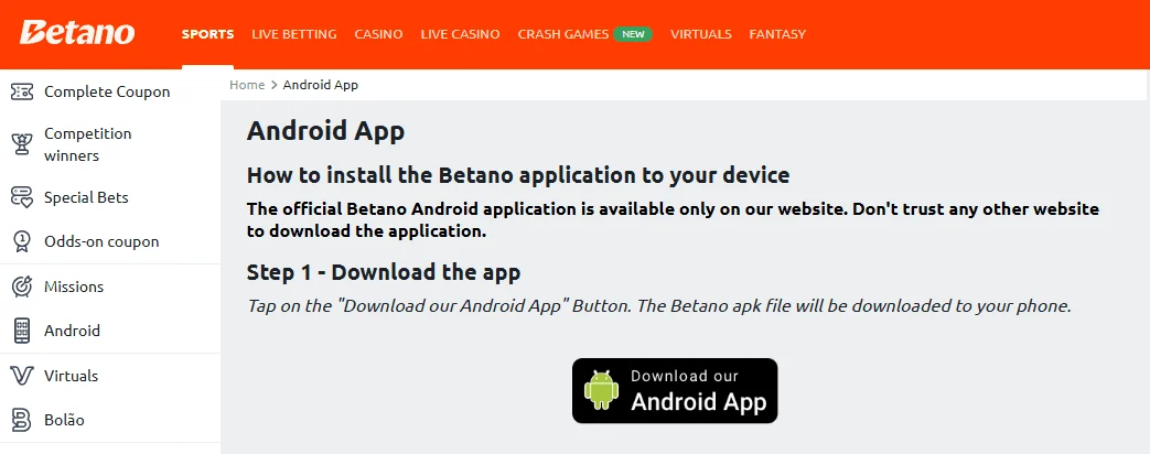 Descargar la app móvil de Betano