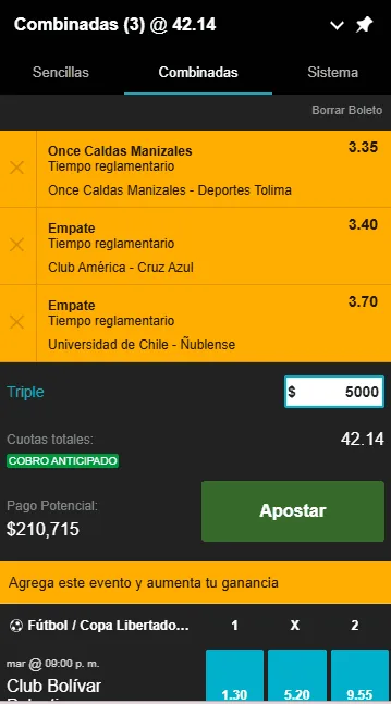 Ticket de apuestas Betplay