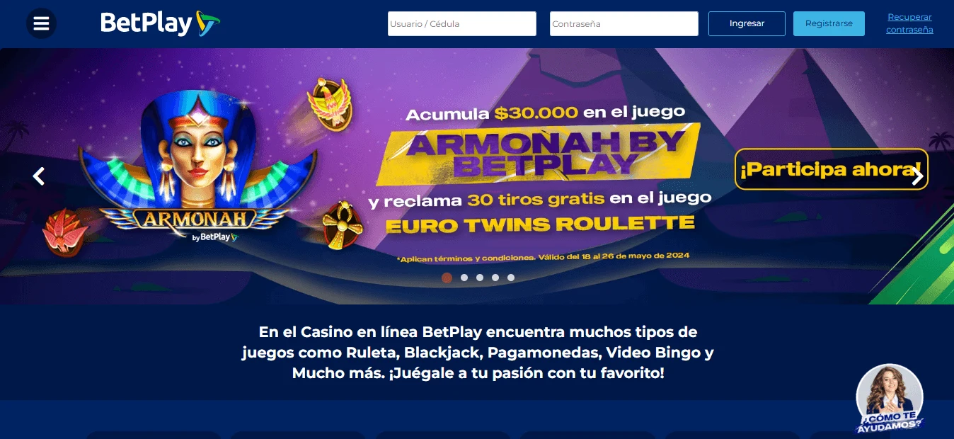Sección de casino en Betplay