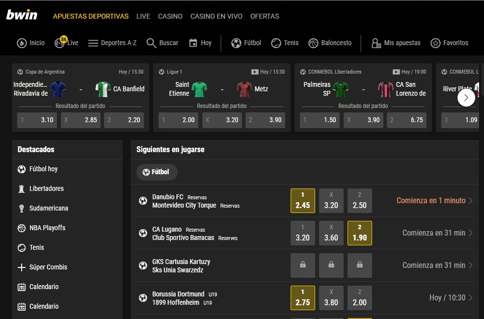 Página principal de Bwin