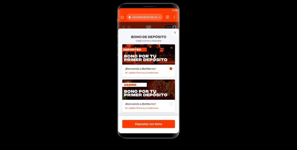 Depósitos en App Betwarrior