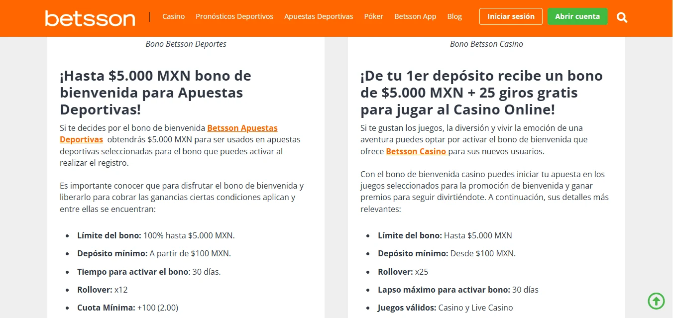 Términos y condiciones de bonos de betsson