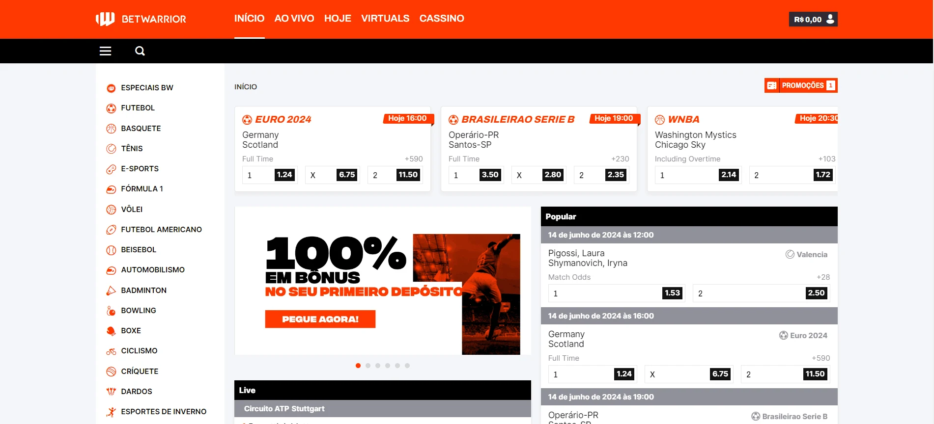 Site da BetWarrior Brasil