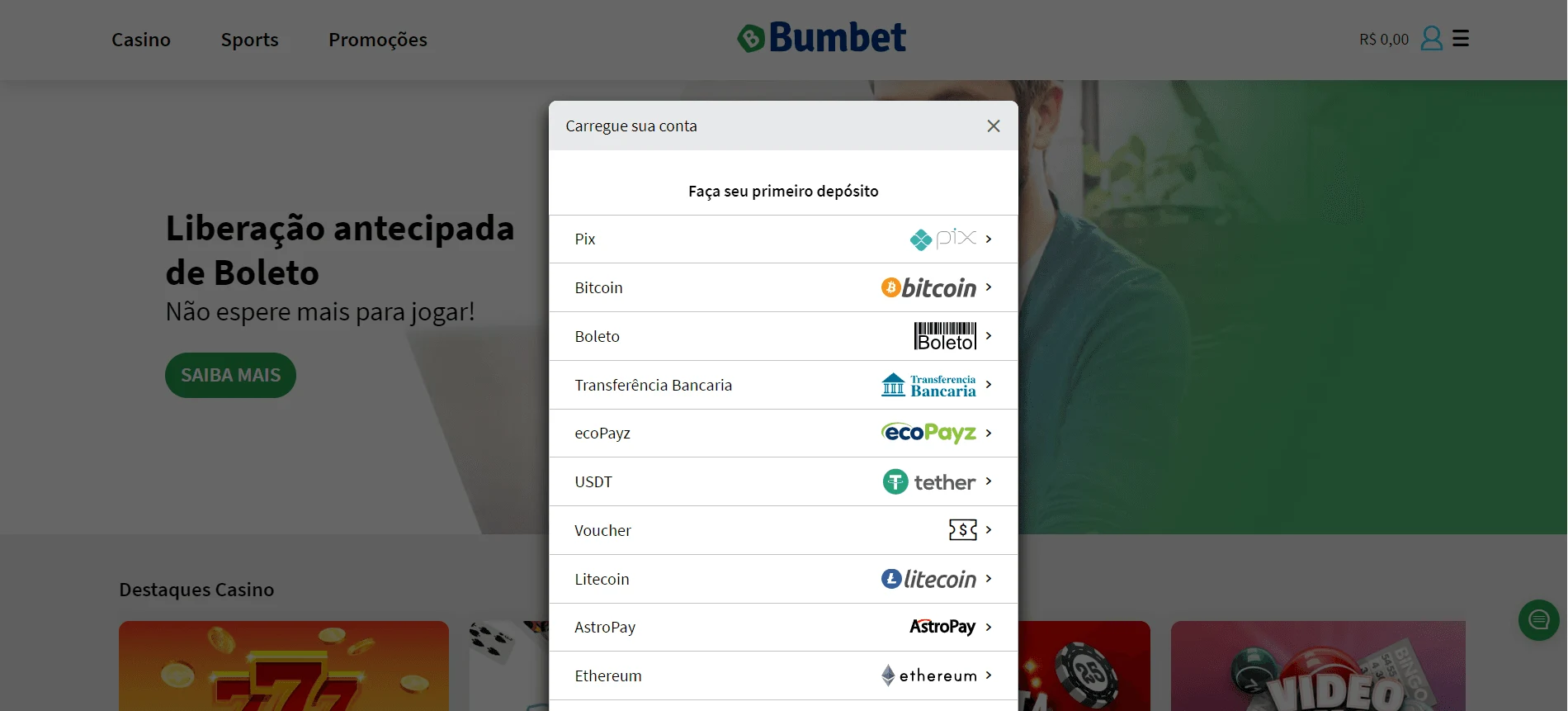 Depósito na Bumbet