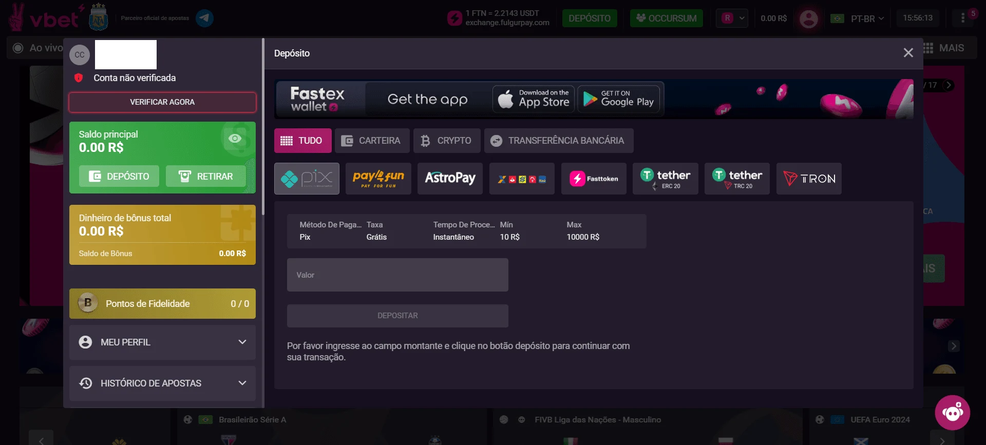 Depósitos na VBET