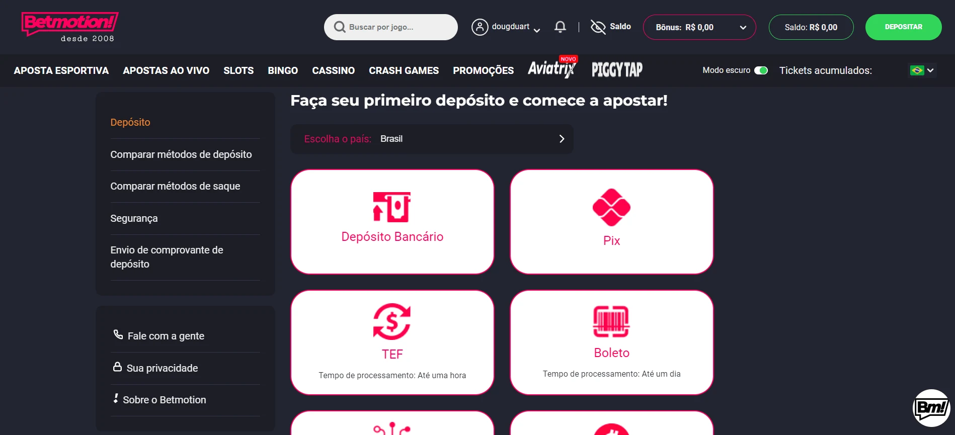 Depósito na Betmotion