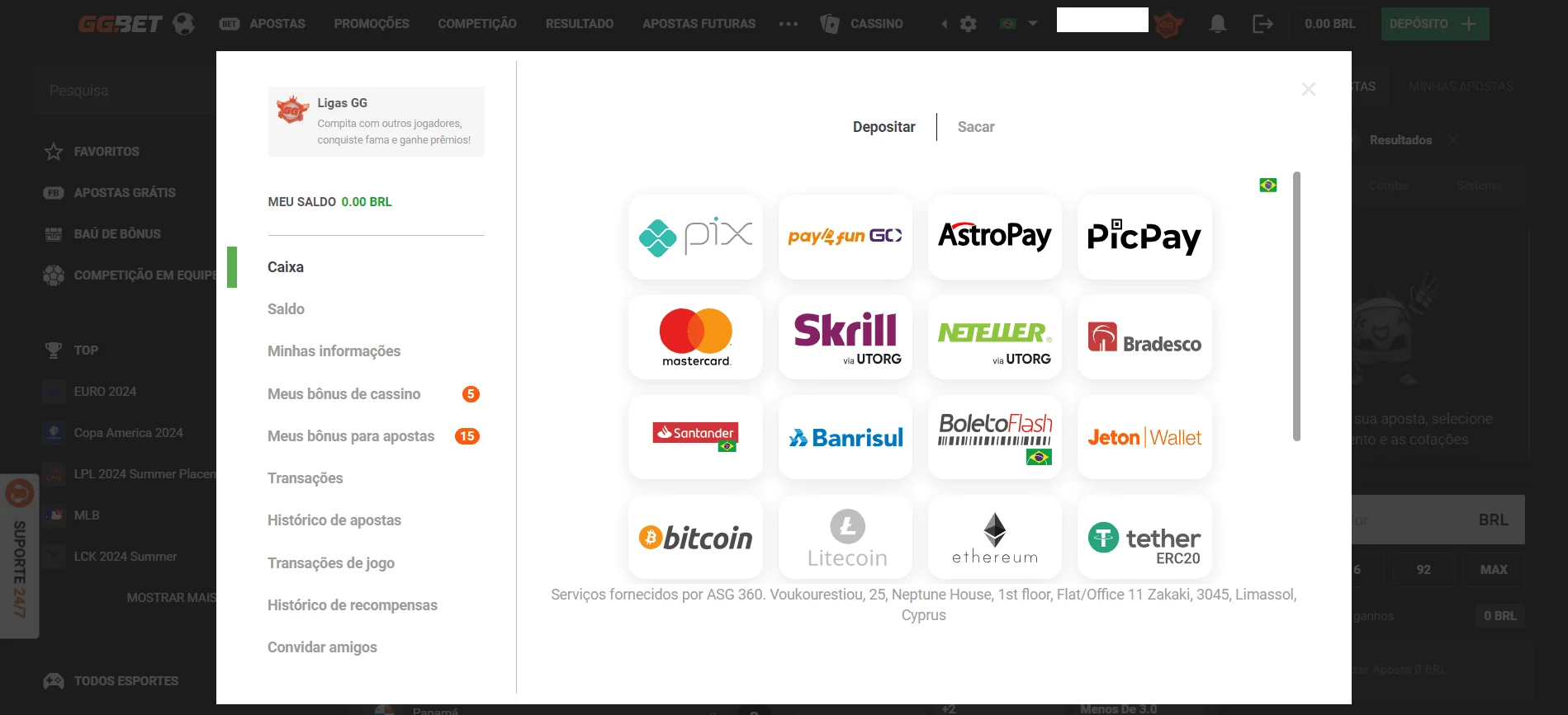 Depósito na GGbet