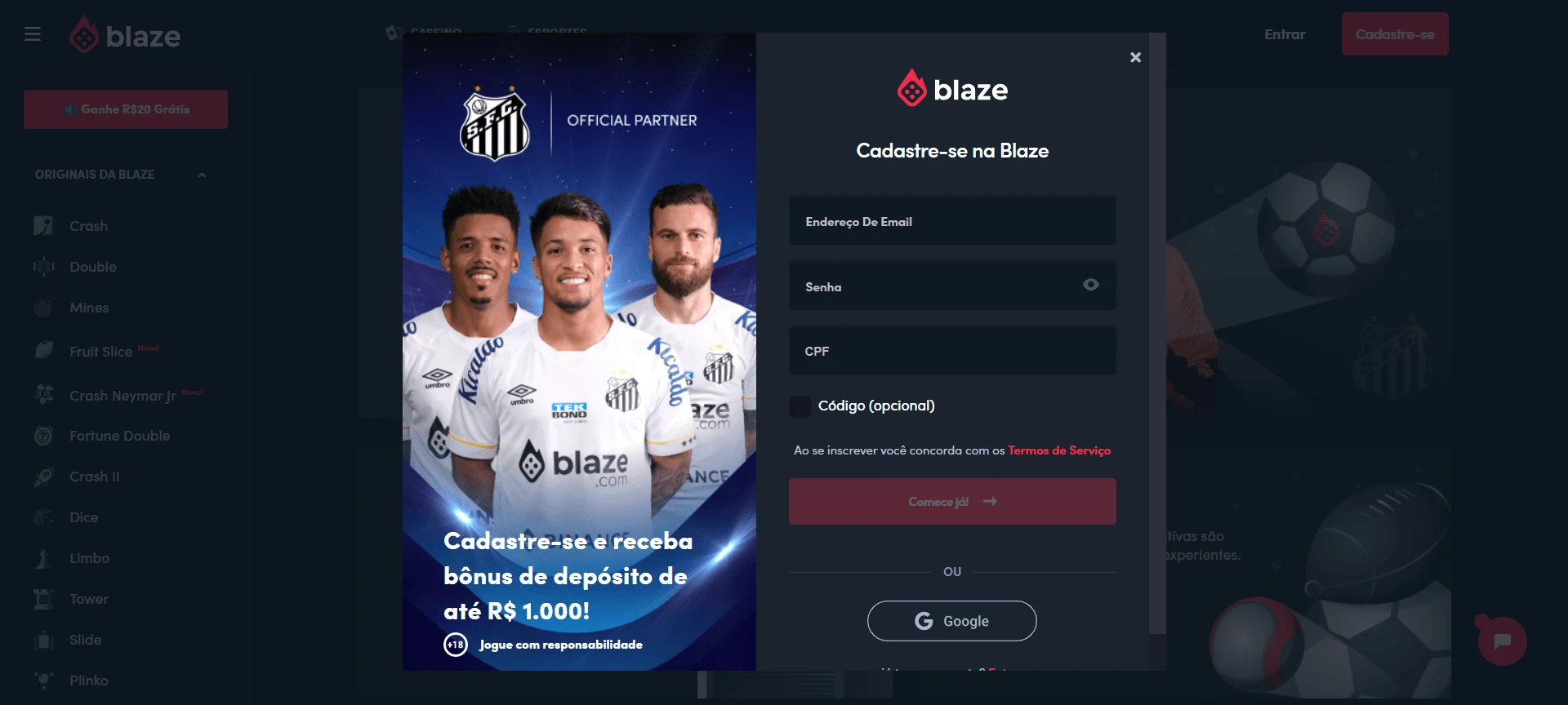 Cadastro na Blaze