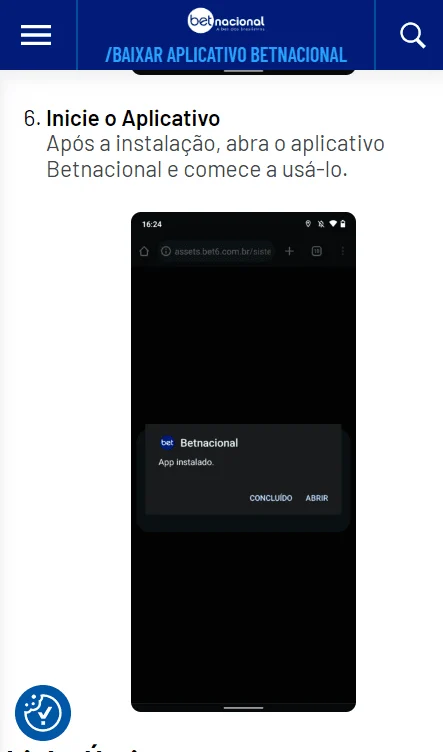 Passo a passo instalação Betnacional app