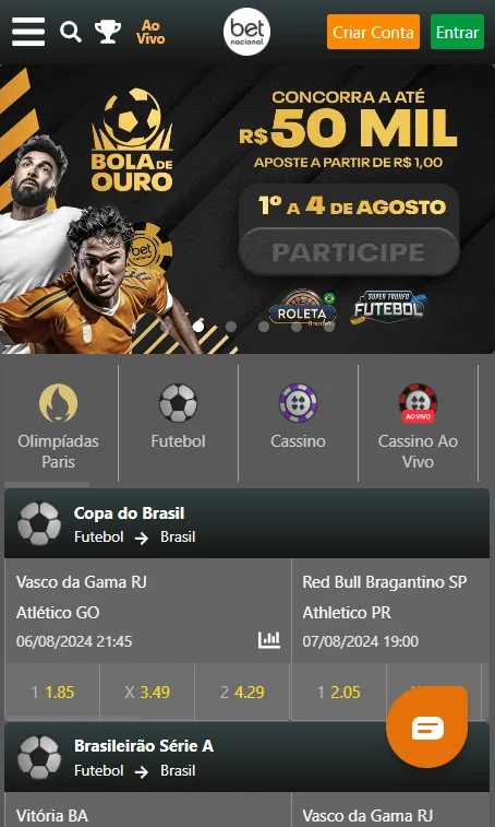 Site móvel da Betnacional