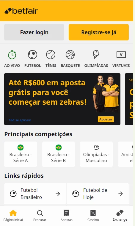Site móvel da Betfair