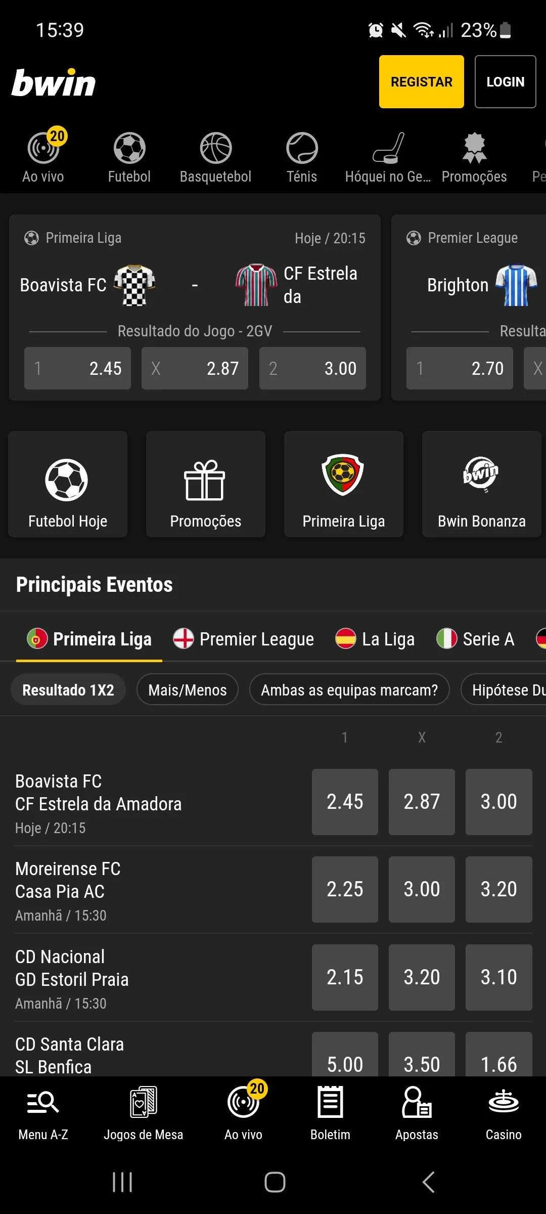 Bwin App Homepage