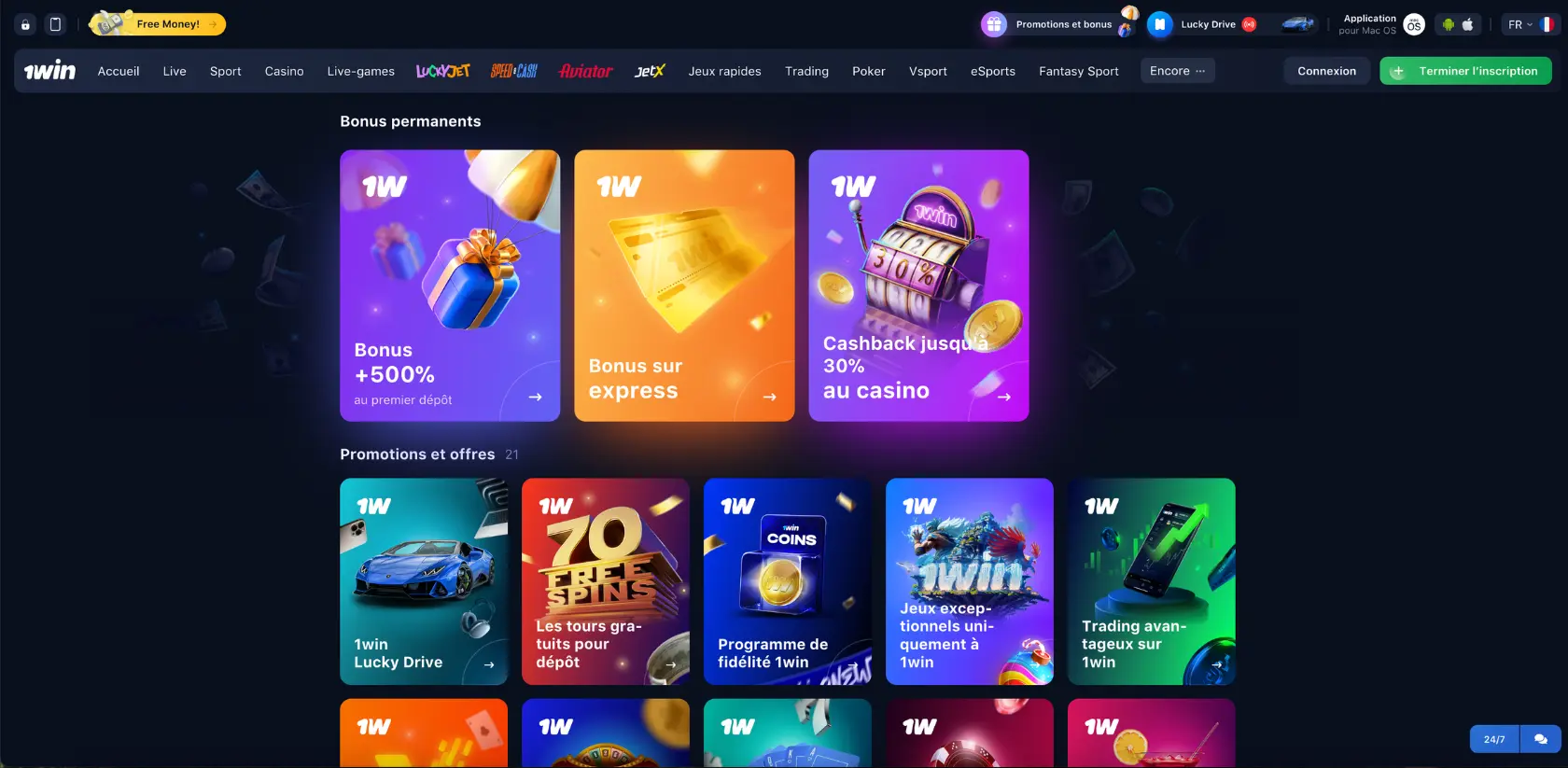 1win bonus paris sportifs
