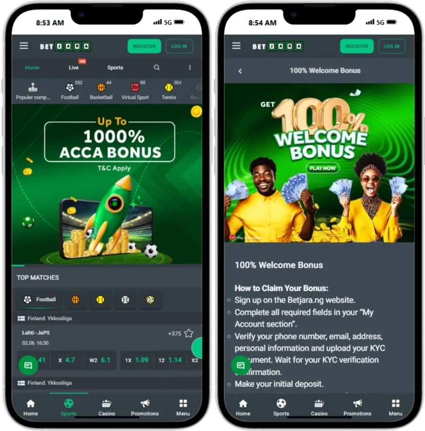 BetJara 100% Welcome Bonus and 1000% ACCA Bonus