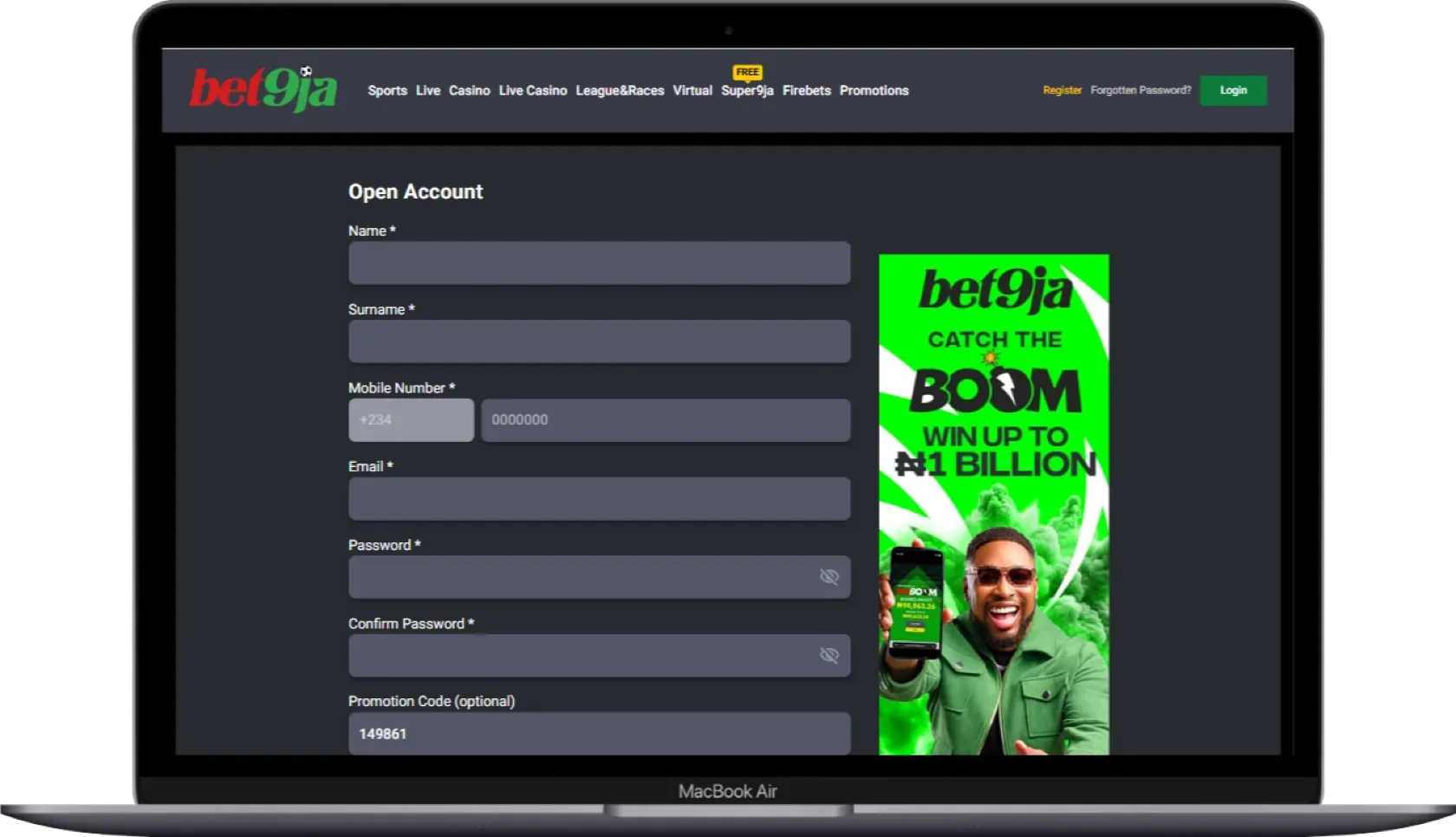 Bet9ja Registration