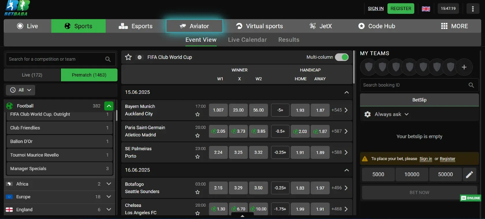 Betbaba live betting calendar