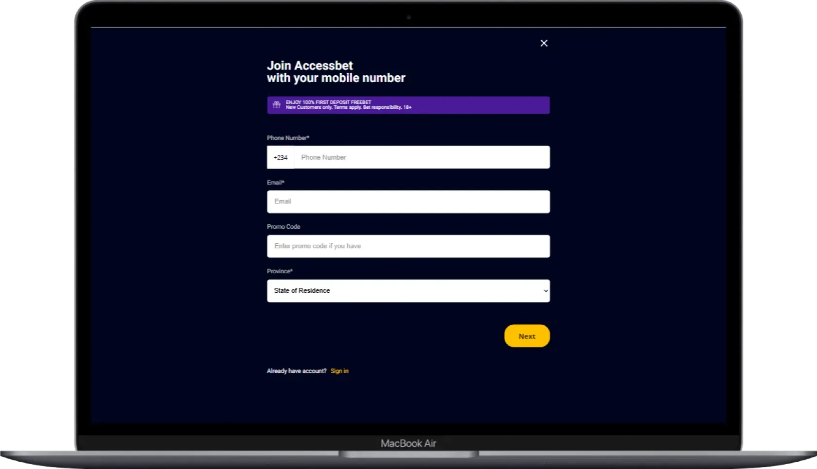 Accessbet Registration