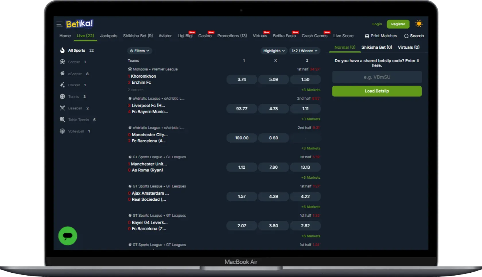 Betika Live Betting