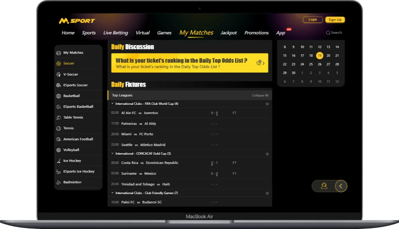 Msport Daily Match Fixtures