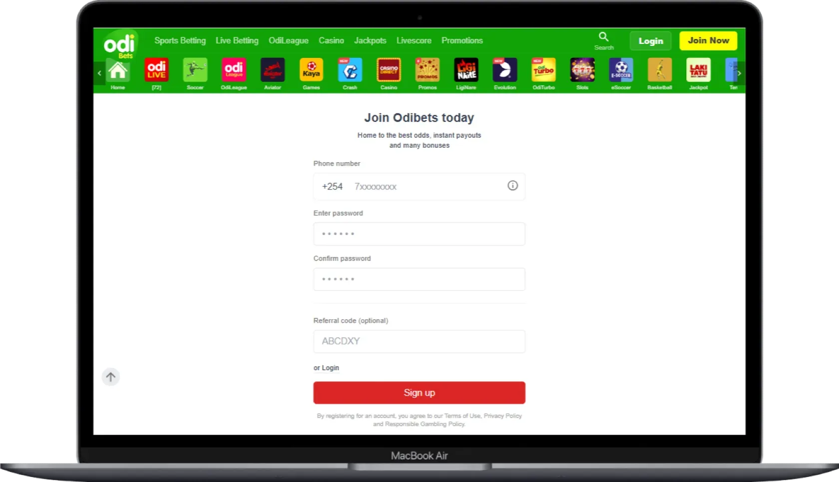 Odibets Registration