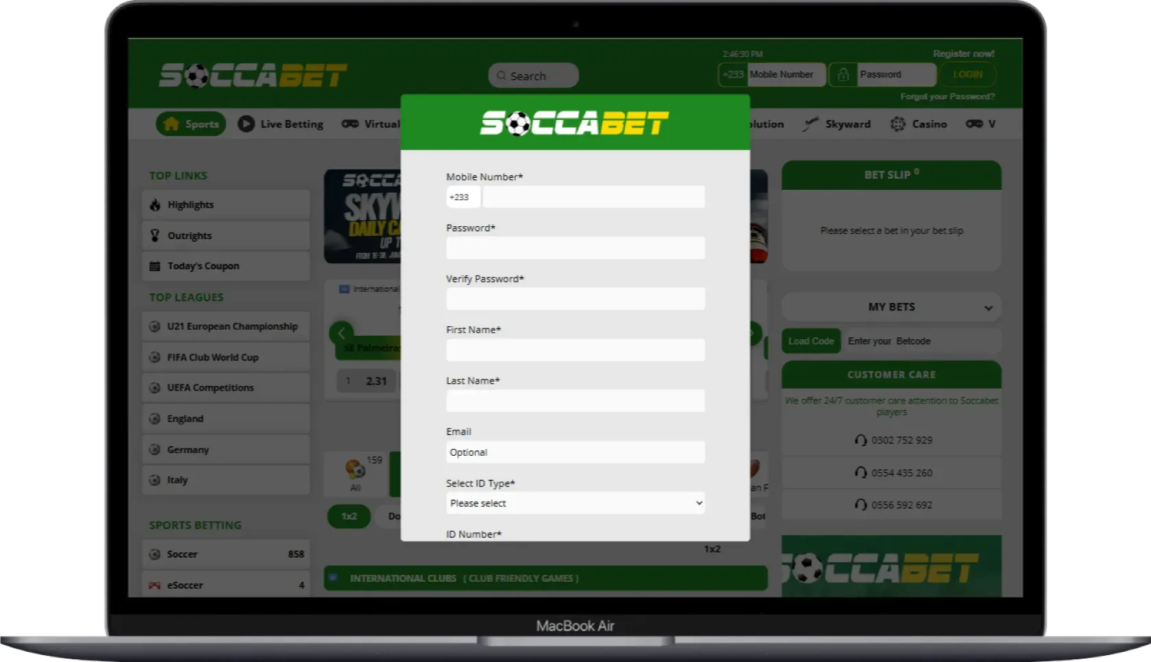 Soccabet Registration