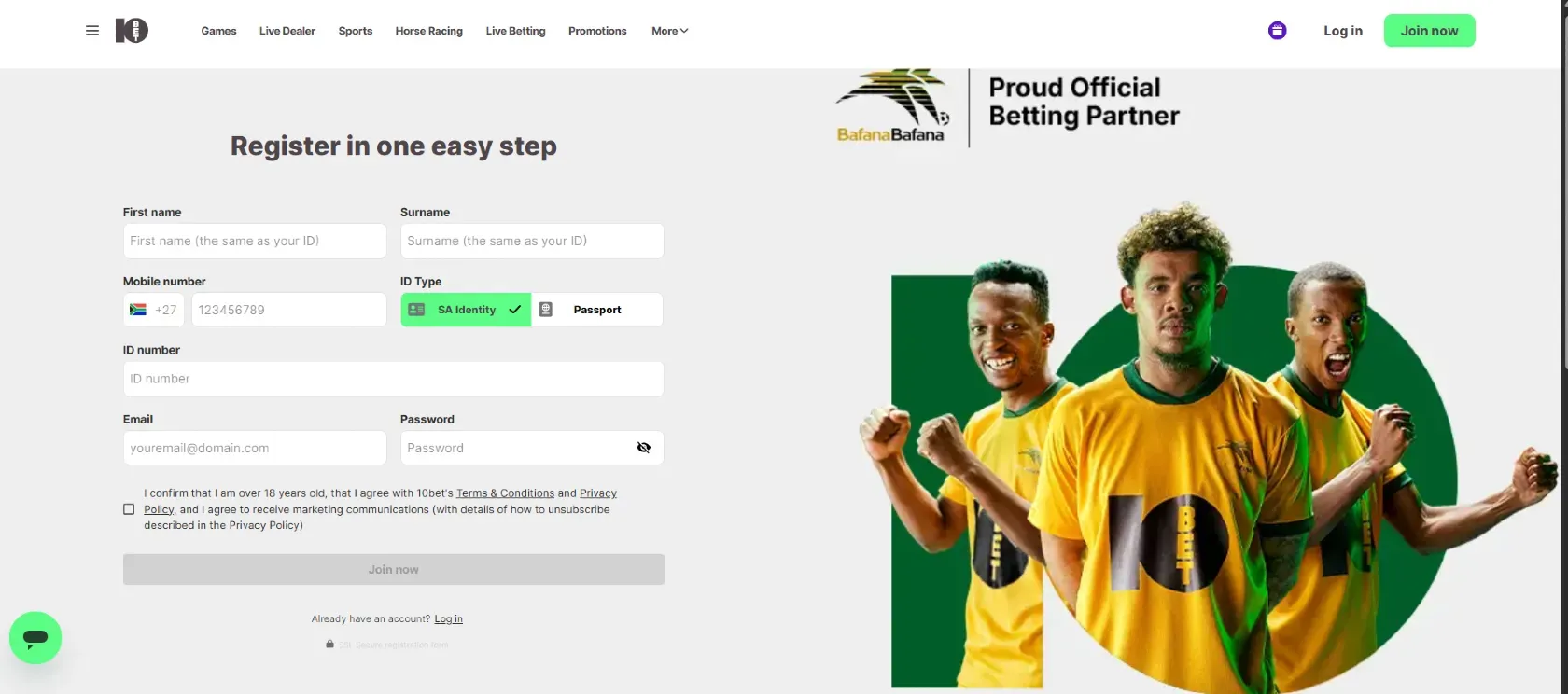 10Bet South Africa Registration