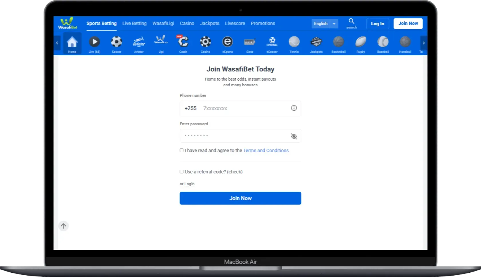 WasafiBet Registration