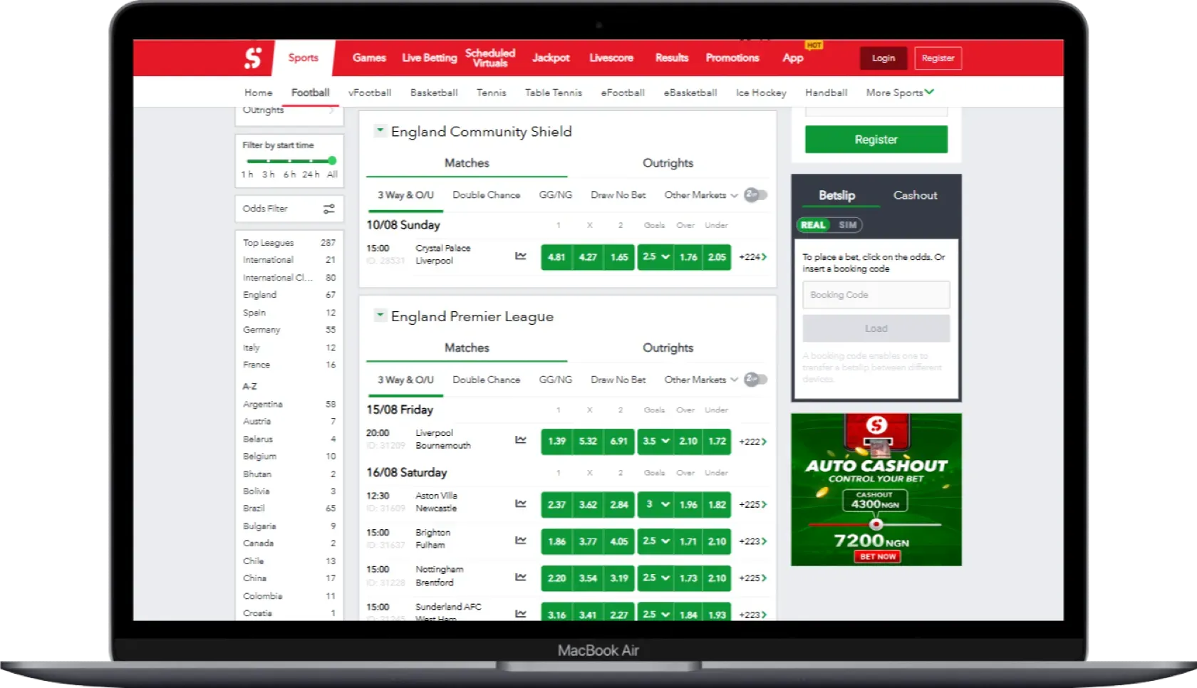 SportyBet Football Betting Section