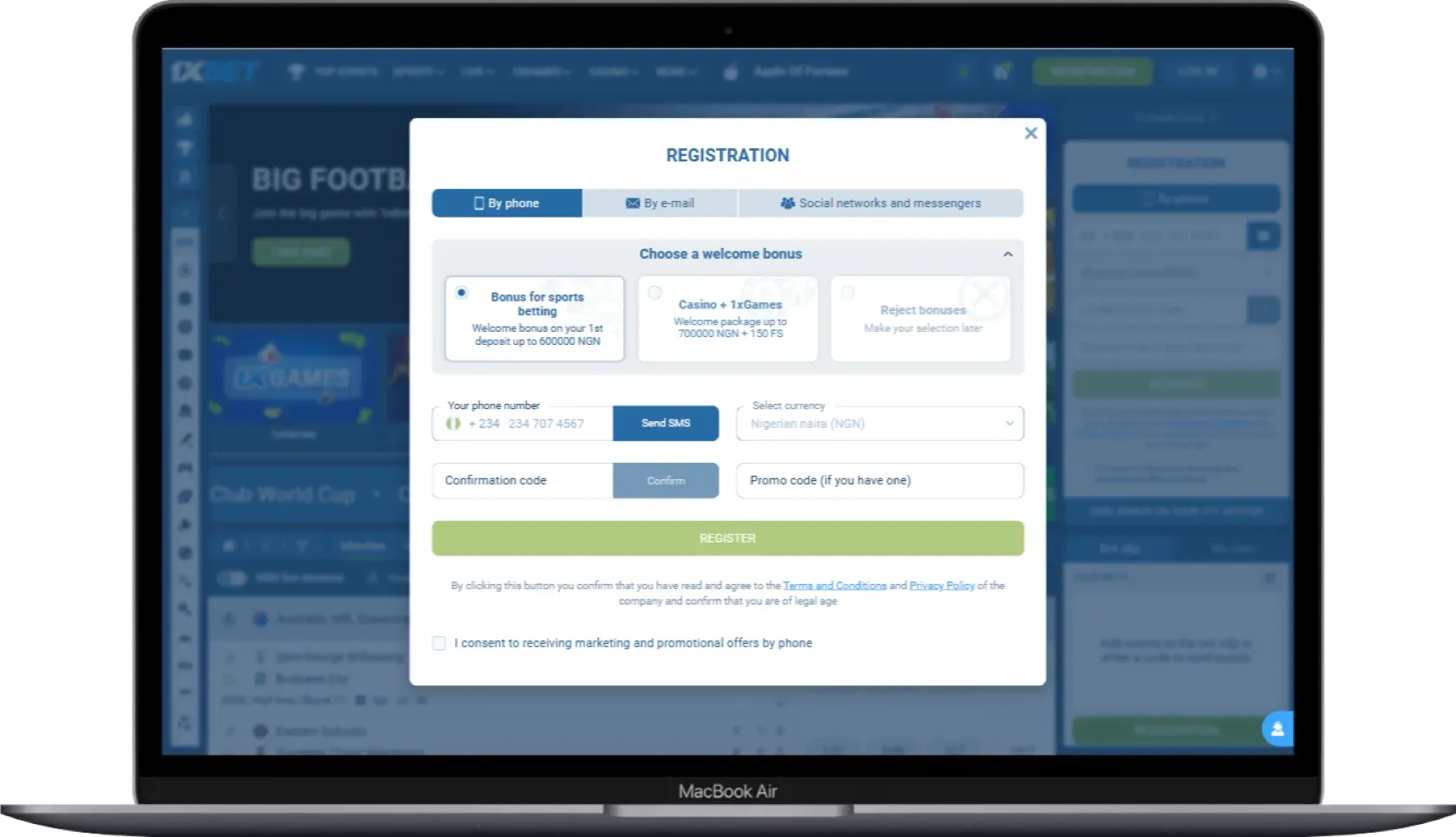 1xBet Registration