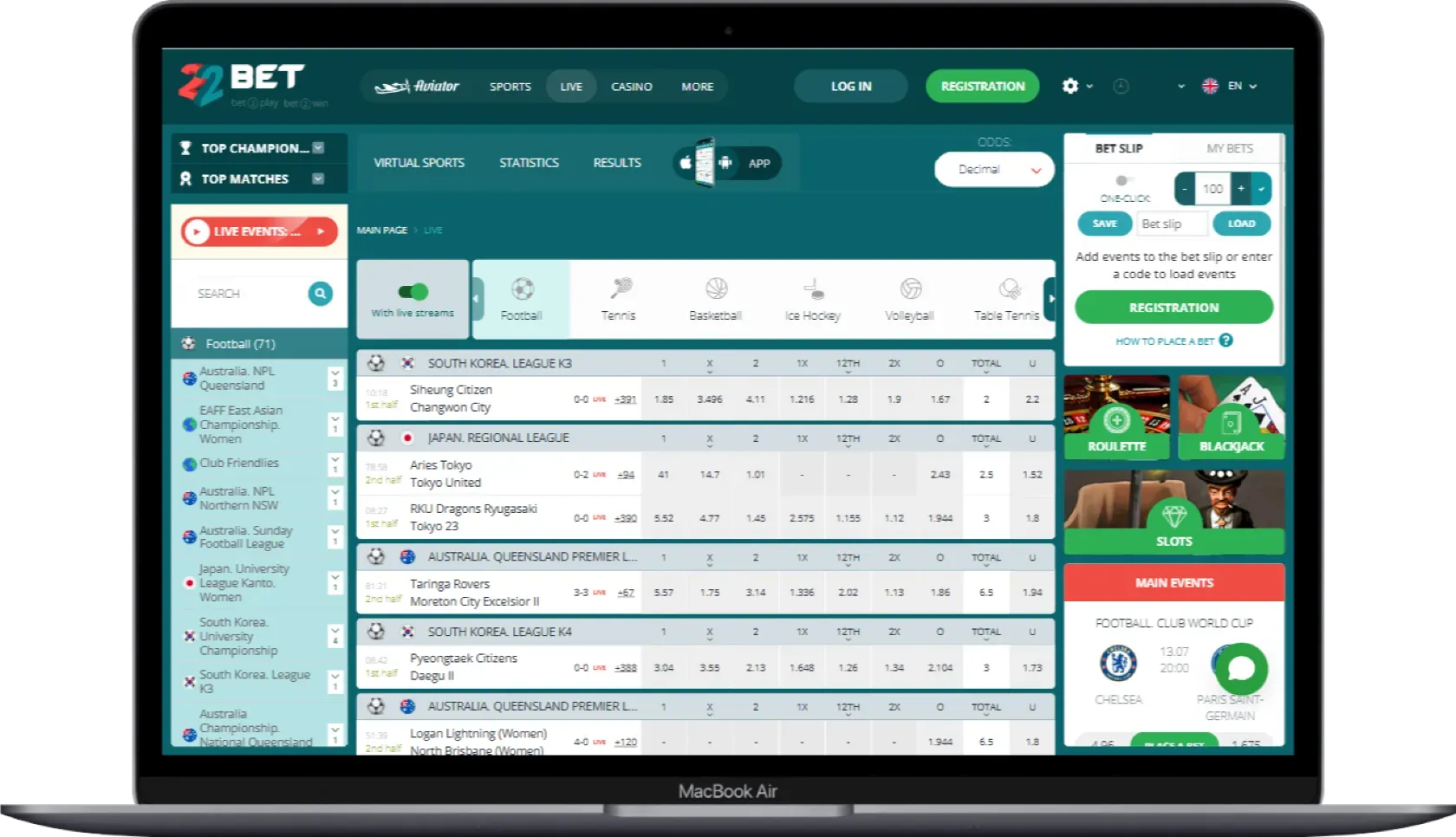 22Bet Live Betting