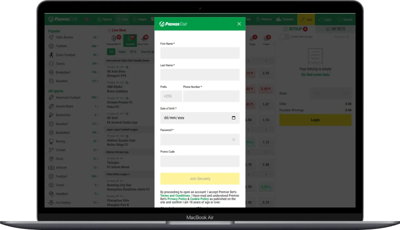 Premier Bet Registration