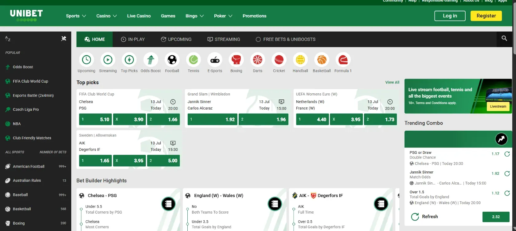 Unibet Website Design