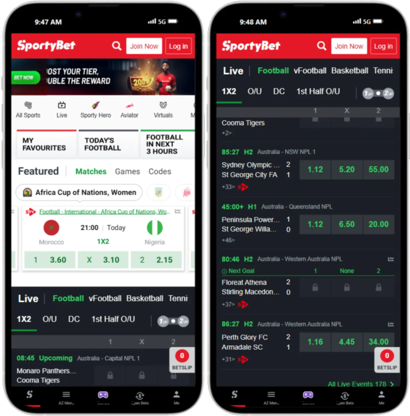 SportyBet Mobile App Interface