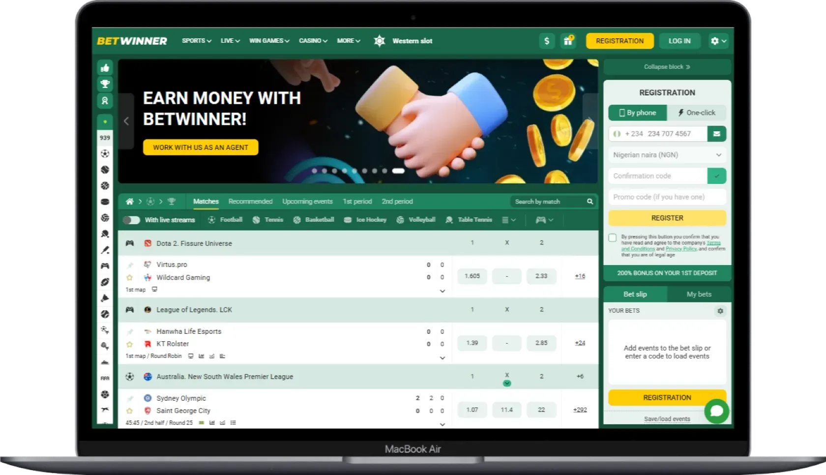 BetWinner Interface Design