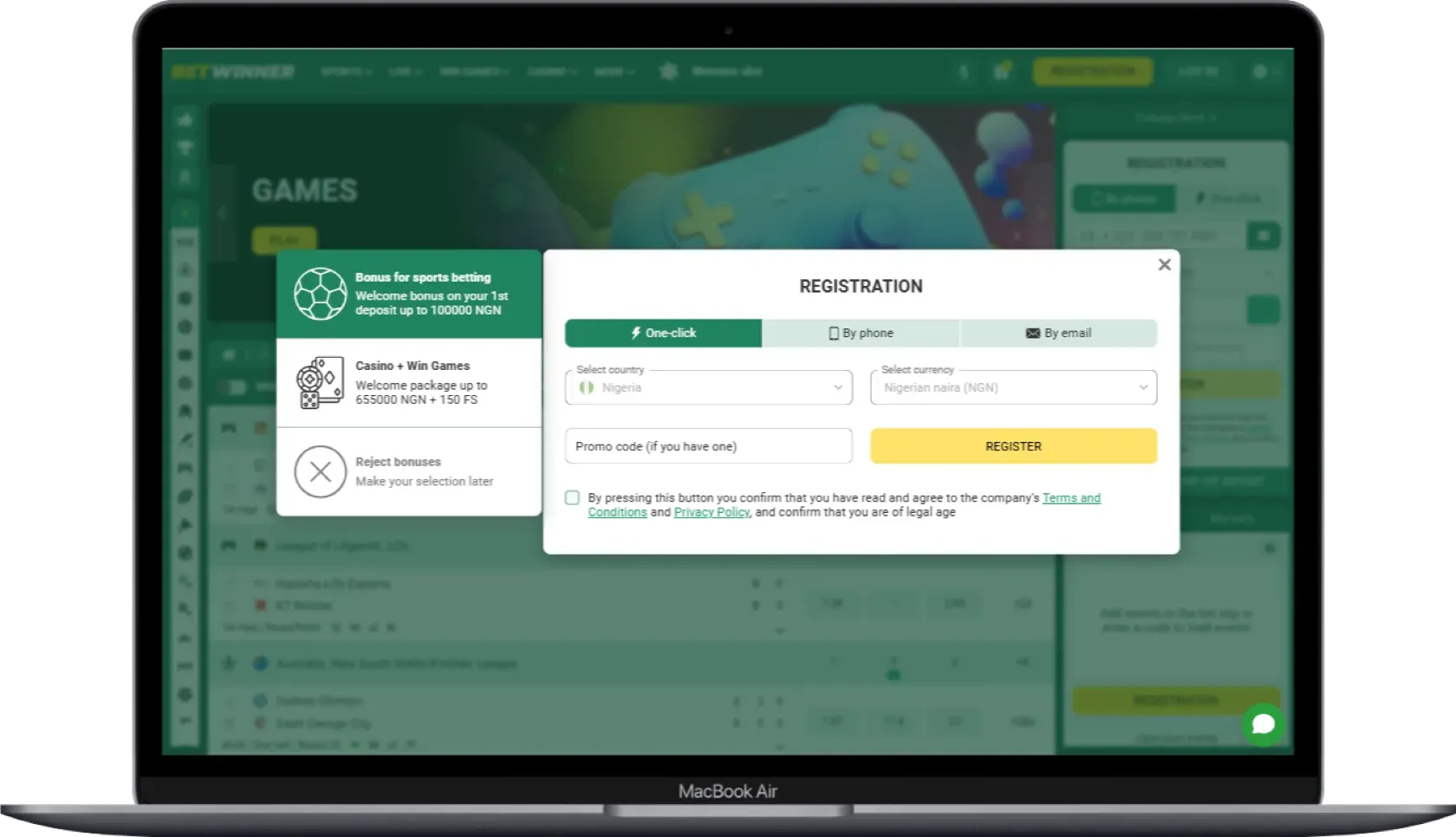 BetWinner Registeration
