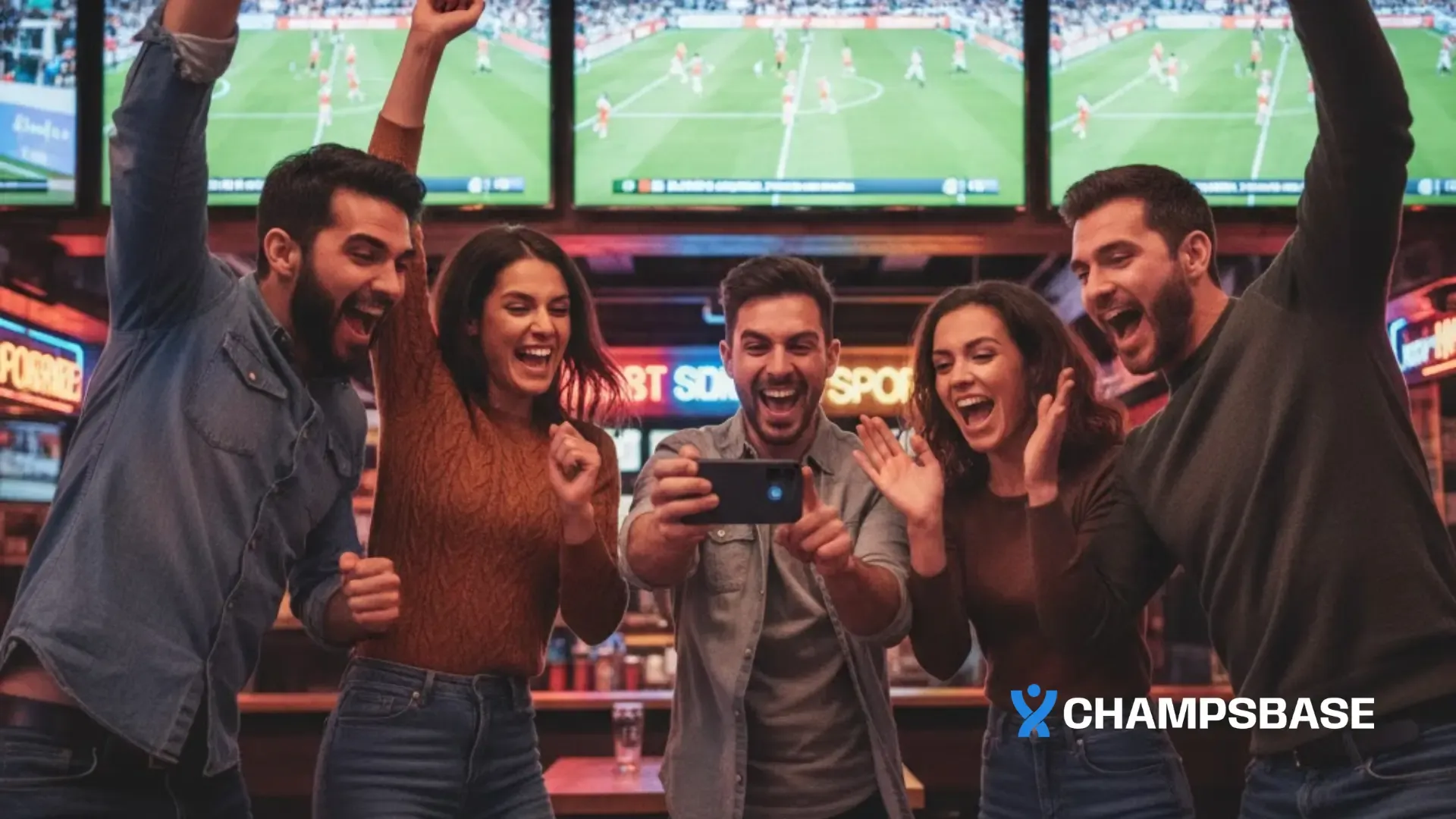 amis heureux de gagner sur un nouveau site de paris sportifs