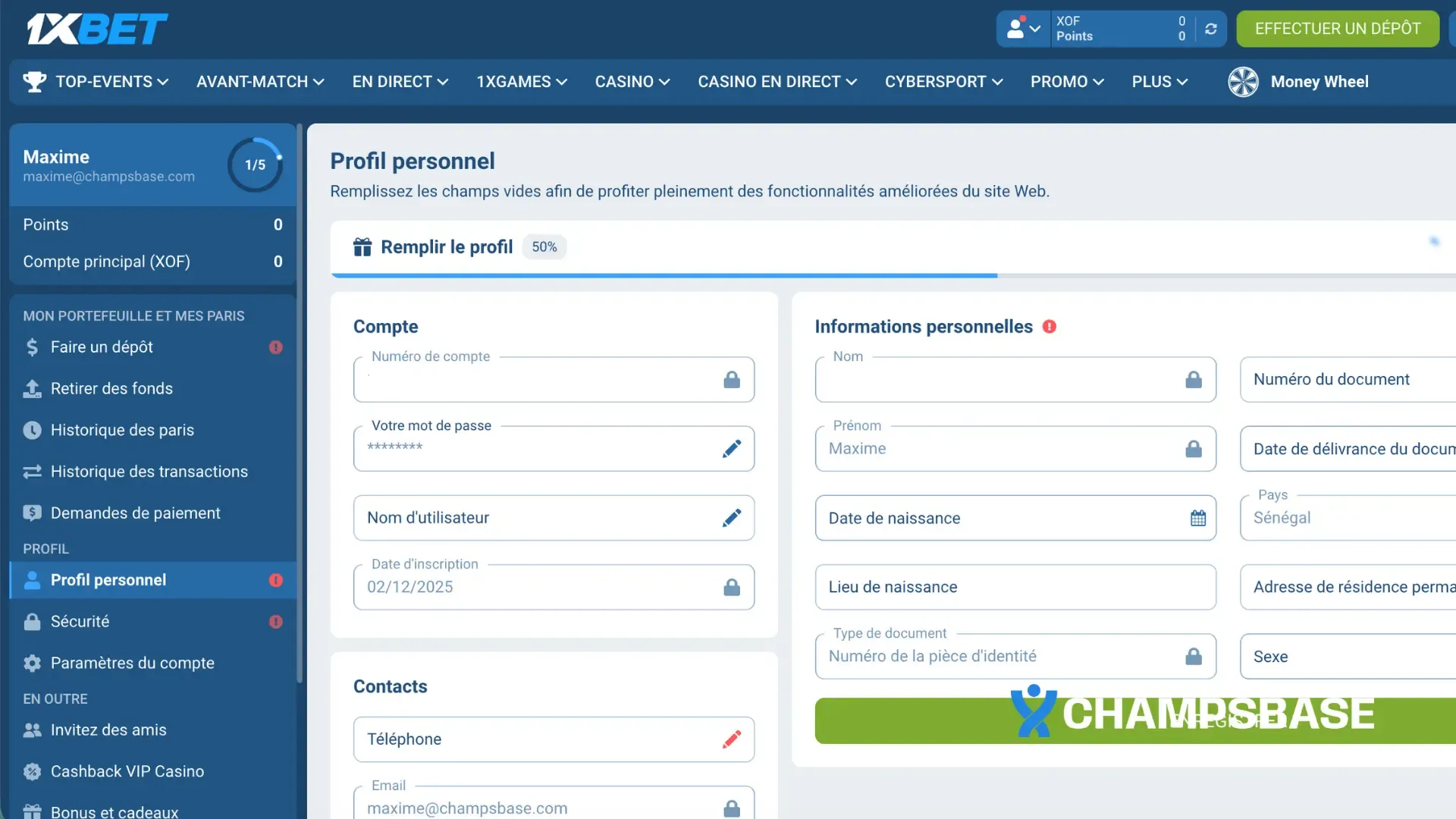 document à envoyer pour finaliser l'inscription 1xbet