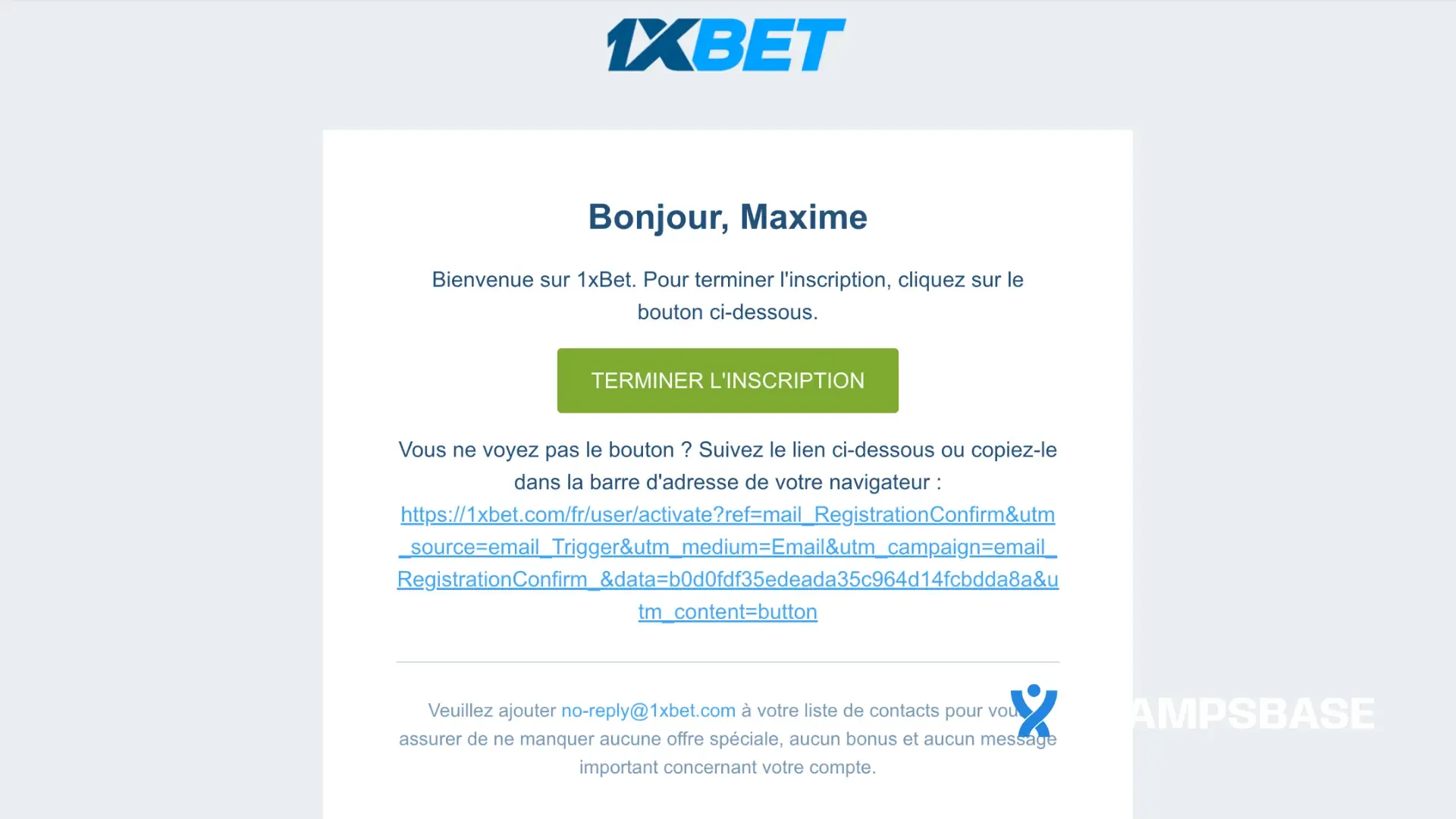 email après inscription 1xBet