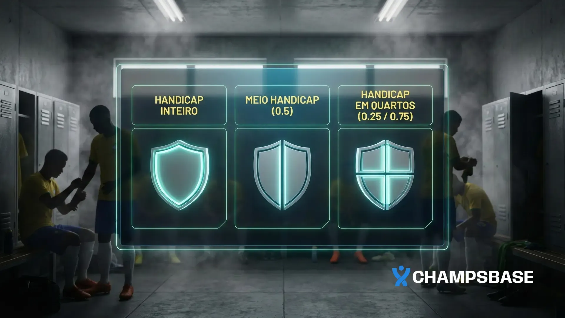 Tela dividida mostrando o Handicap Europeu com três resultados possíveis e o Handicap Asiático com apenas dois resultados mais a opção de reembolso.