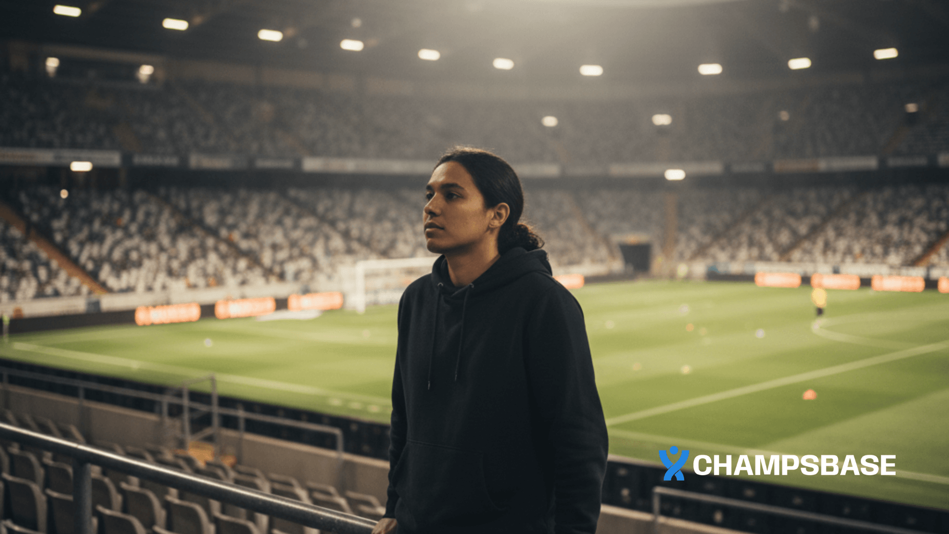 Torcedora reflete sobre apostas esportivas em um jogo de futebol.