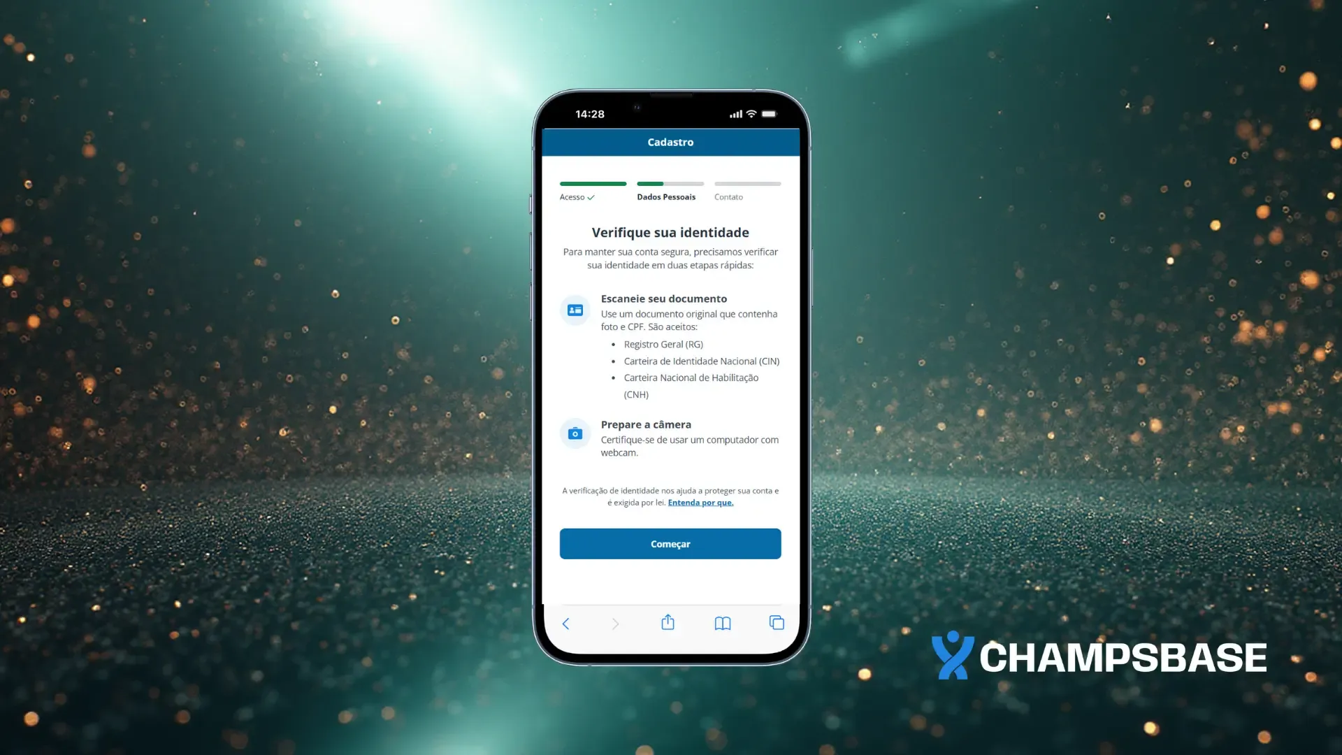Página de cadastro no app da Sportingbet