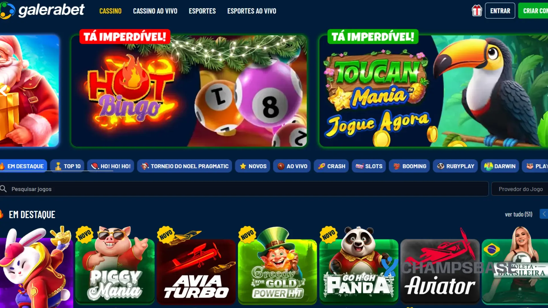 Home page do site Galera Bet