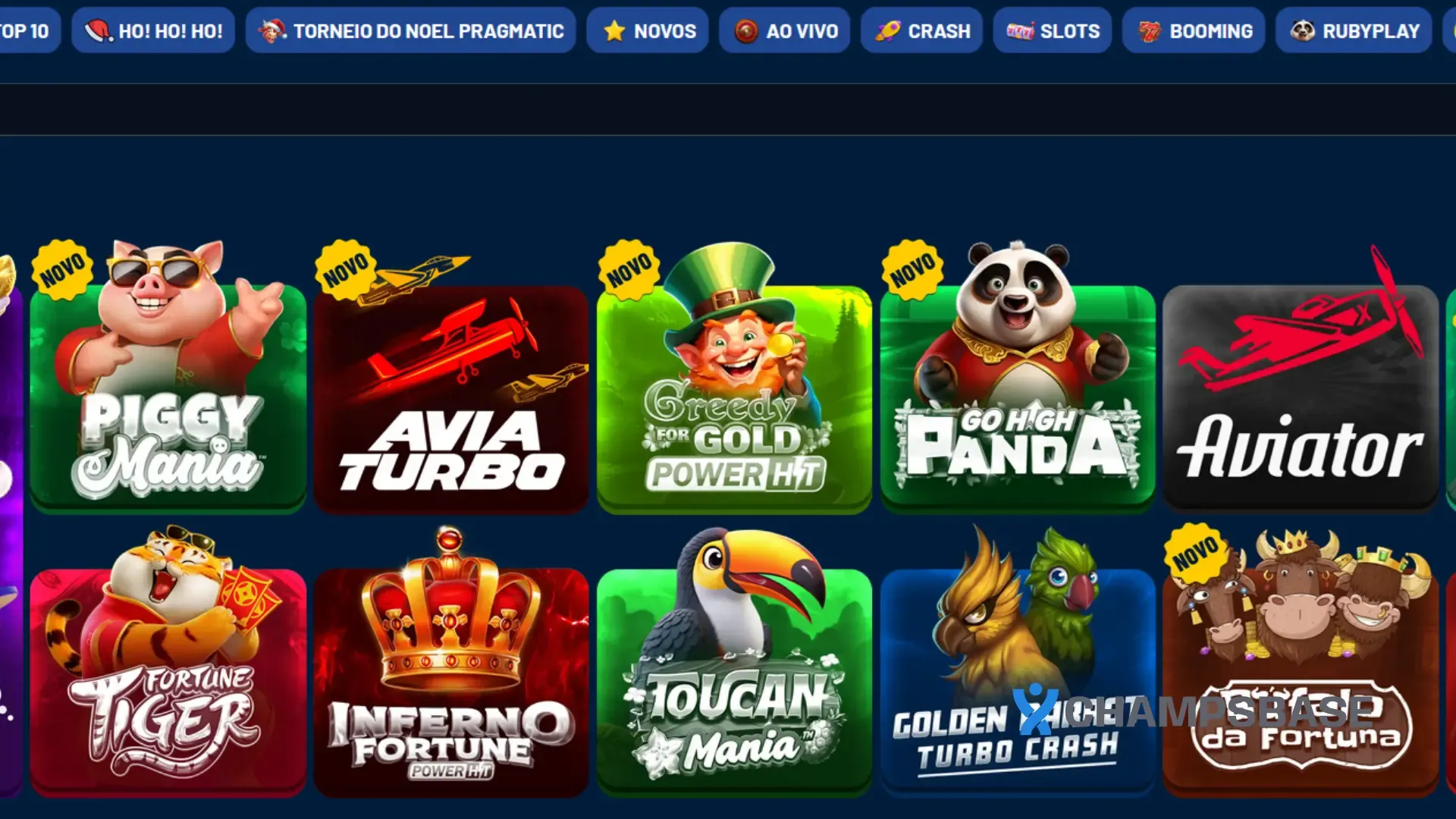 Página inicial de cassino online do Galera Bet
