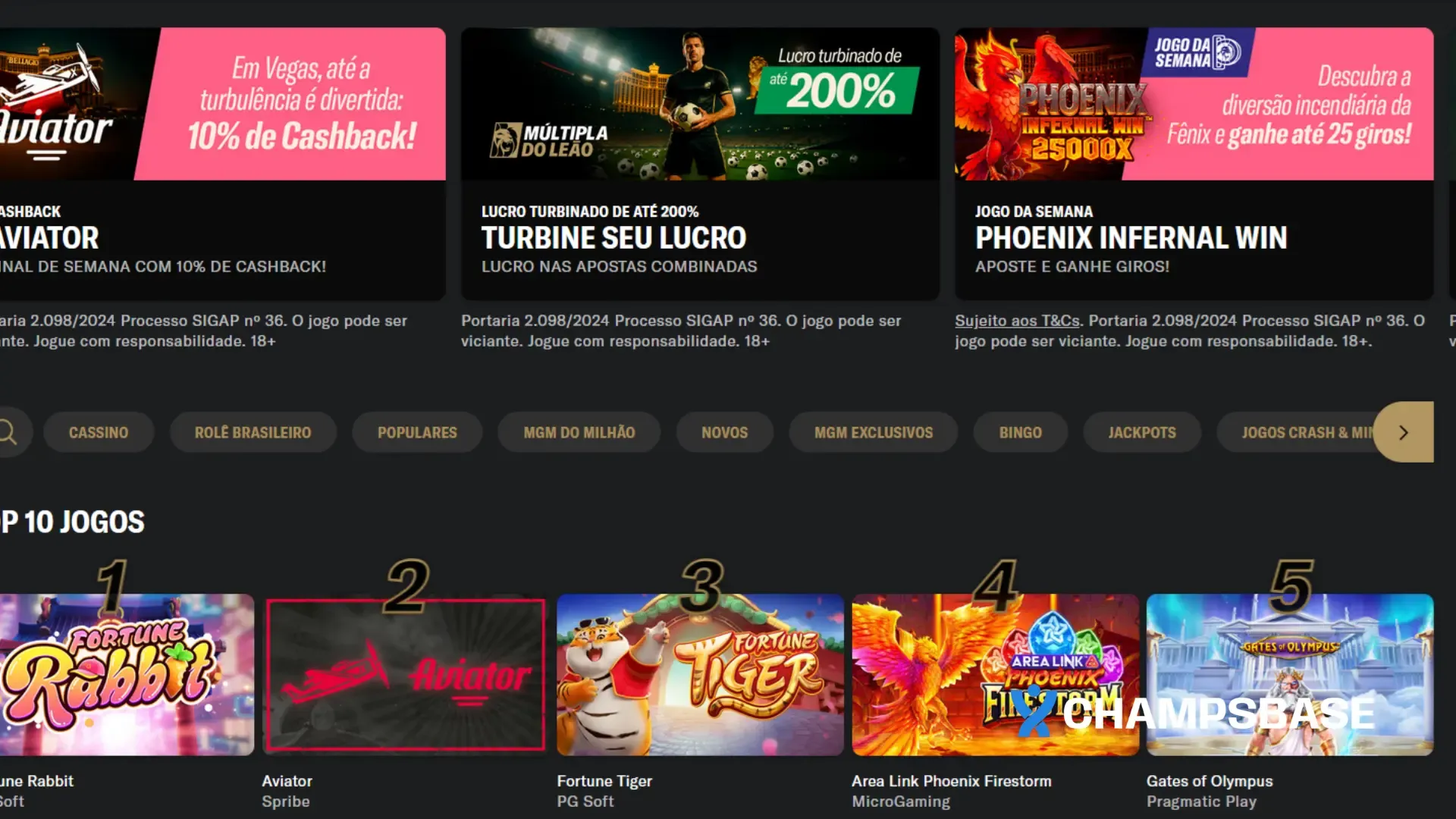 Homepage do site da BetMGM