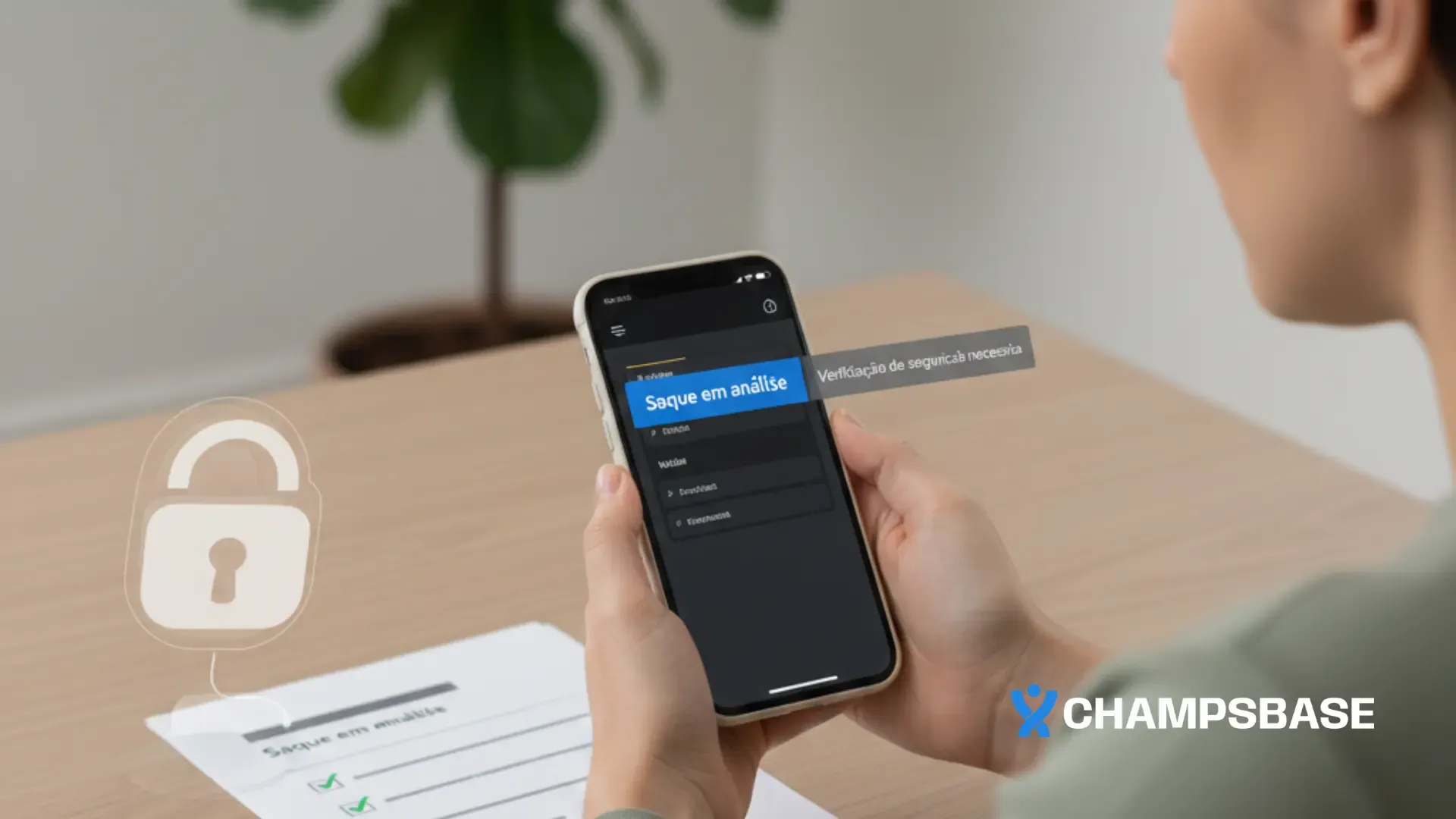Mulher checa um checklist para certificar-se de que o saque Pix vai dar certo pelo celular