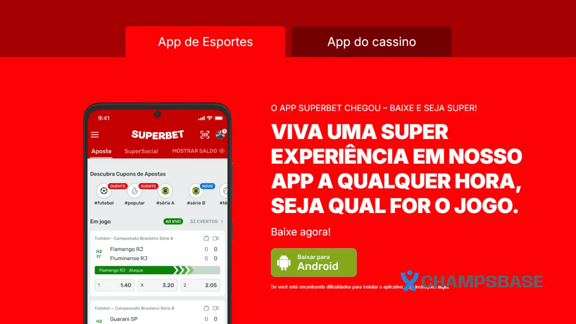 Página do aplicativo do Superbet