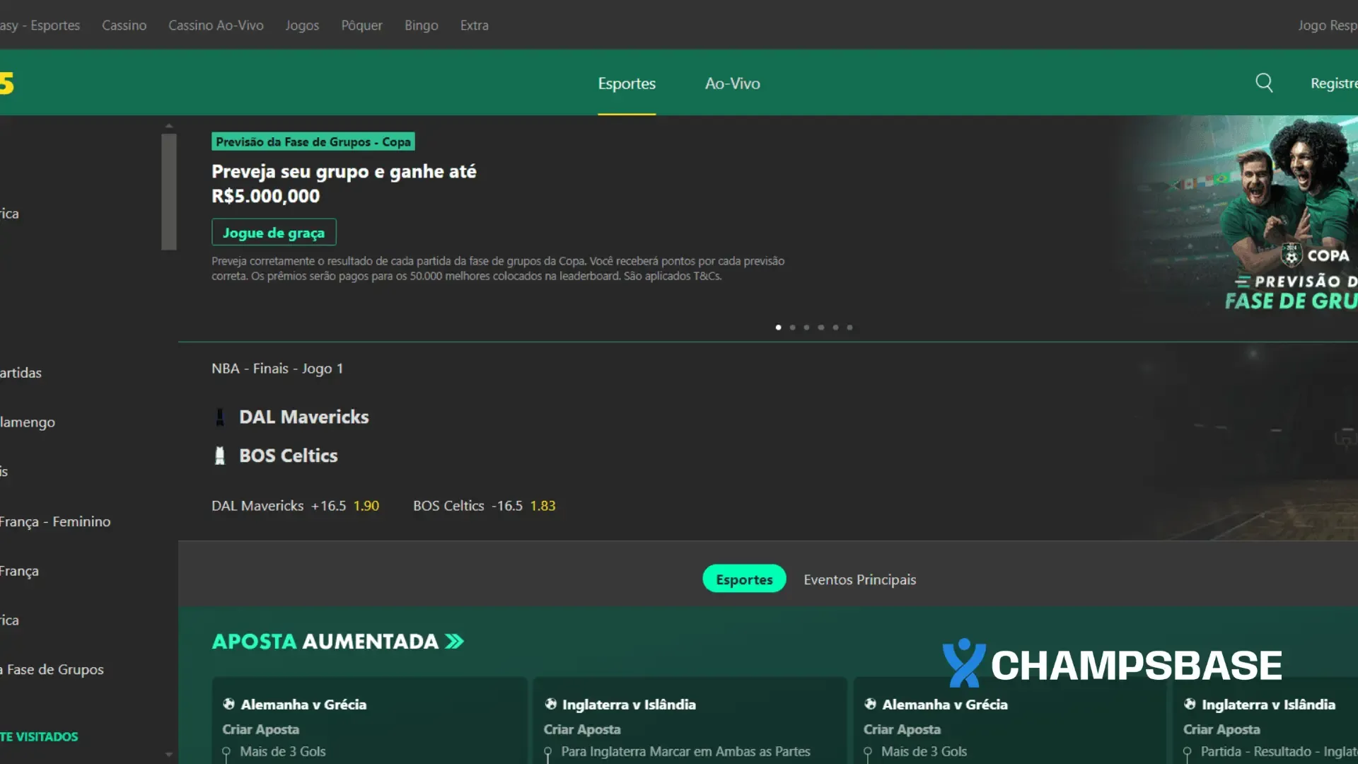 Homepage do site da bet365