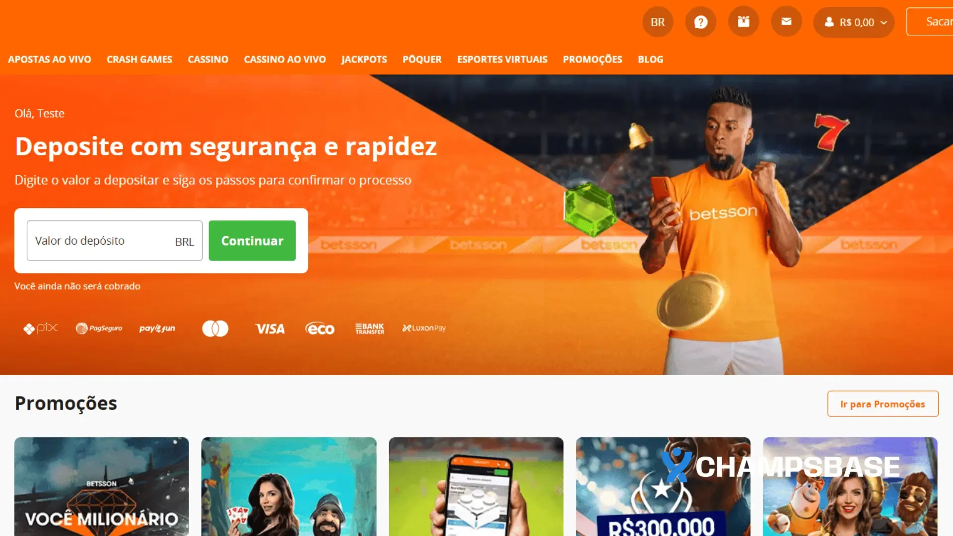 Homepage do site da Betsson